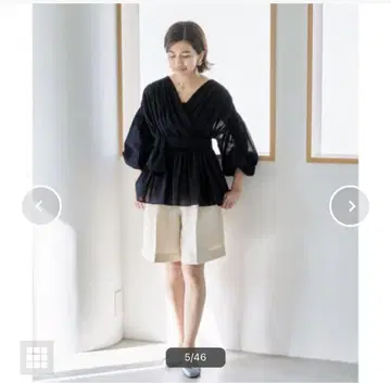 IENA 네이비 쉬폰 도비 카슈쿨 블라우스