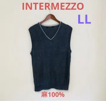 INTERMEZZO 인터메쪼 린넨 100% V넥 니트 베스트 LL
