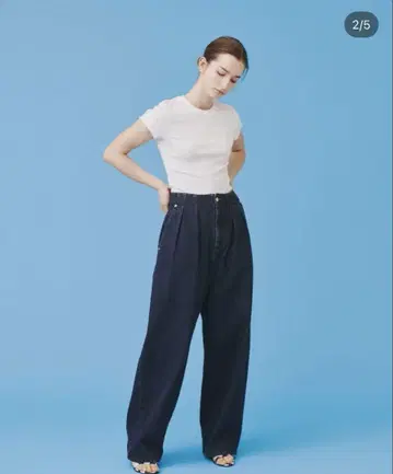 츠지모토 마이 I'm in 백 벨트 와이드 청바지