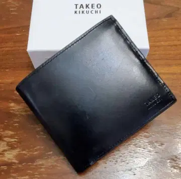 다케오 키쿠치 새상품 남성용 가죽 지갑(베이지/블랙 이단 접이)