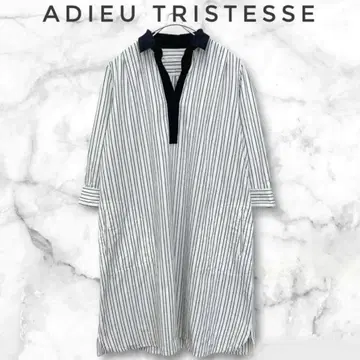 ADIEU TRISTESSE 스트라이프 원피스 코튼 린넨 혼방 38