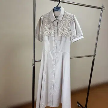 토코 클로젯 레이스 장식 반팔 롱 셔츠 원피스