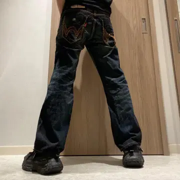 EDWIN W30 오렌지 스티치 헤이세이 갸루 남자 y2k 부츠컷 데님
