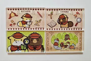 너구리와 여우 산의 탐정님 아크릴 블록 4종 세트
