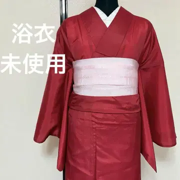 유카타 빨간색 무지 새상품 미사용 워셔블 기모노 레드 빨간색 홍