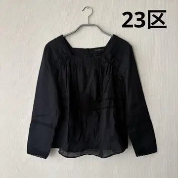 23구 블라우스 자수 레이스 블랙 40 사이즈 린넨