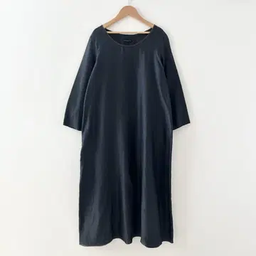 요건 레일 코튼 실크 원피스 네이비 비쥬