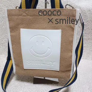 cooco x smiley 2way 린넨 토트백 화이트 스마일리 포켓