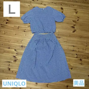 완판 ] 시어서커 블라우스 시어서커 볼륨 스커트 블루 유니클로