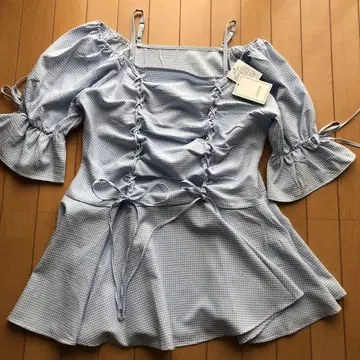 CLETTE 오리지널 레이스업 2WAY 튜닉 블라우스 블루 L L