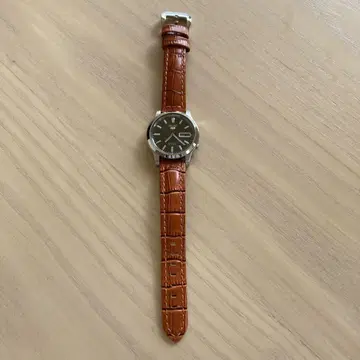 SEIKO 자동 와인딩 시계 블랙 다이얼 브라운 가죽 벨트
