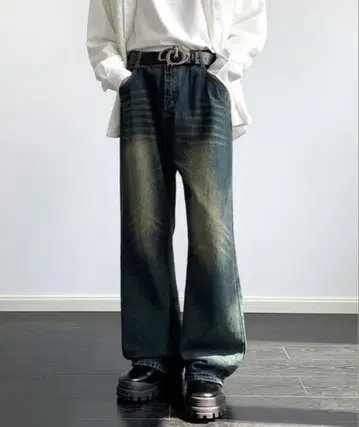 다크 그린 와이드 레그 데님