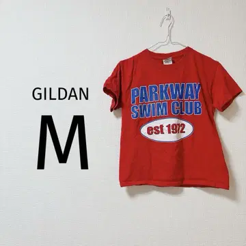 8 GILDAN T셔츠 M 레드 로고 상의 구제 의류 빨간색 여성용