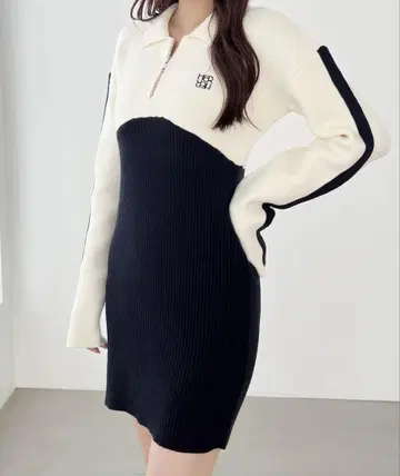 Heather 라인ZIP 니트 미니 원피스