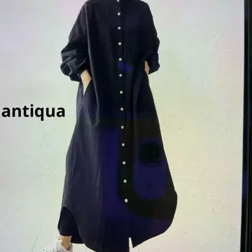 antiqua 블랙 린넨 셔츠 원피스 린넨 95% 정가 8800엔