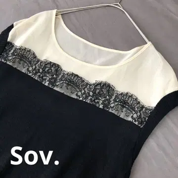 Sov. 바이컬러 레이스 니트 슬리브리스 블랙 베이지