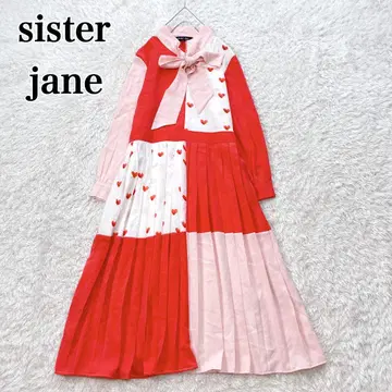 sister jane 하트 무늬 보타이 리본 셔츠 원피스 핑크