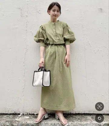 Kastane 카스타네 깅엄 축구 어레인지 7부 소매 원피스