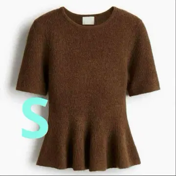 미사용 새상품 H&M RIB-KNIT PEPLUM TOP 브라운 S