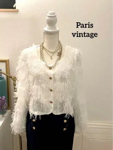 [ Paris vintage ] 튤 샤기 로즈 골드 버튼 가디건