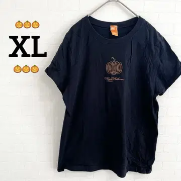 할로윈 [ XL ] 호박 자수 블랙 T셔