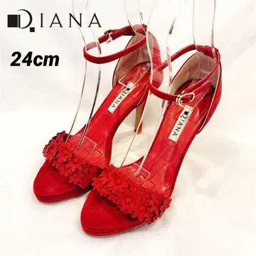 DIANA 꽃 장식 레드 스웨이드 샌들 24cm