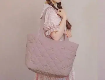 아오키 미사코 시마무라 콜라보 퀼팅 핑크 토트백