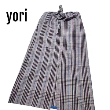 yori 체크 롱 스커트 사이즈 36 퍼플 그레이 리본