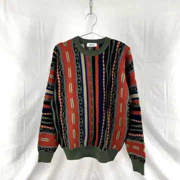 used 울 혼방 3D 니트 스웨터 입체 볼록 클레이 스트라이프 올 패턴