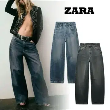 ZARA TRF 배기 벌룬 미드 라이즈 데님 팬츠 32