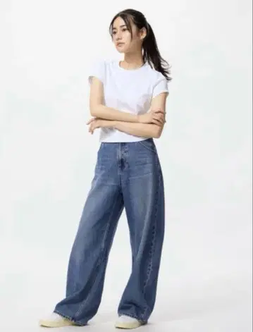 UNIQLO 배기 커브 청바지 Blue/23 짧은 기장