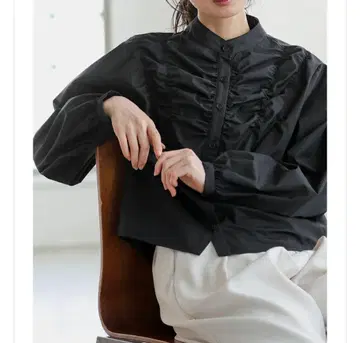 셔링 블라우스 블랙 셔츠 셔링 러플 블랙 프릴