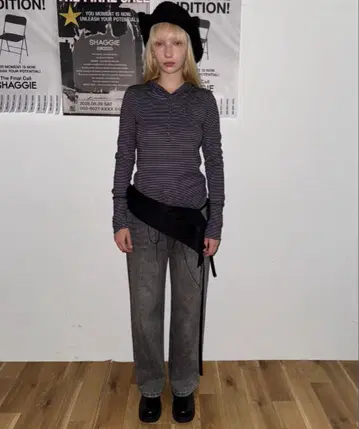SHAGGIE 오로라 큐빅 빈티지 루즈 데님 팬츠 그레이