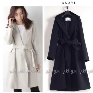 ANAYI 더블 크로스 후드 코트 네이비