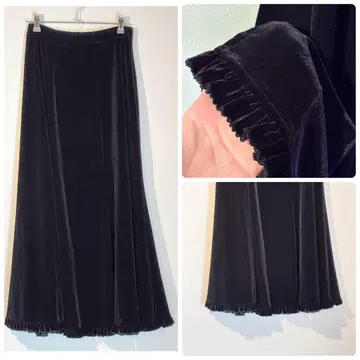 vintage Black velvet flared long skirt