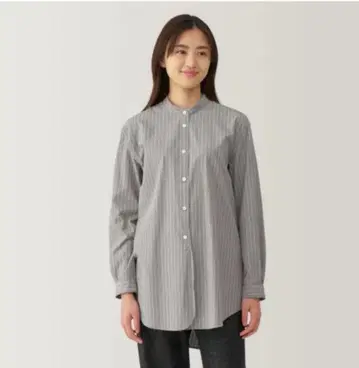 MUJI 워싱 브로드 스탠드 카라 긴팔 롱 셔츠 XS