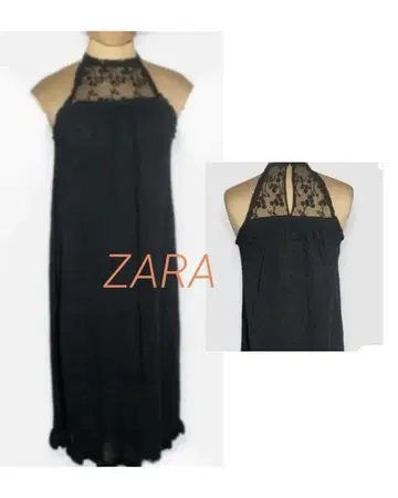 ZARA 코튼 슬리브리스 미디 드레스 블랙 M