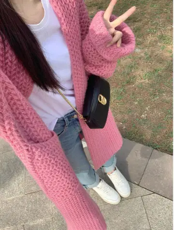 [ 새상품급 ] 핑크 롱 가디건 / 부드러운 니트 소재 / 포켓 부착