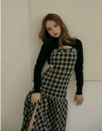 andmary 안나 체크 드레스 블랙