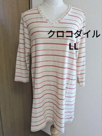 [새상품급] 크로커다일 7부 소매 튜닉 LL 베이지 x 빨간색