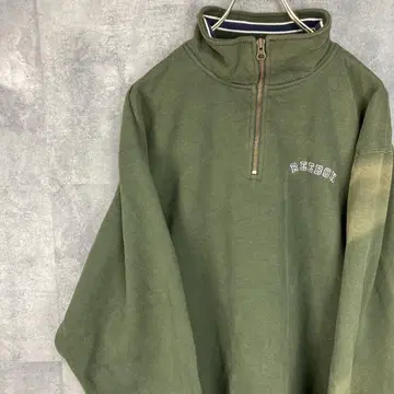 리복 맨투맨 하프 지퍼 자수 로고 페이드 XL 그린 90s 레어
