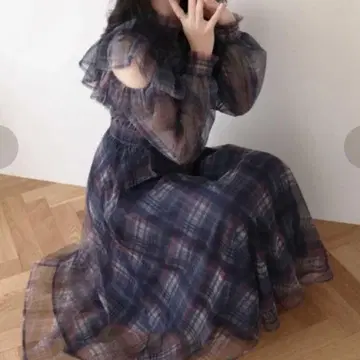 titty&co. 튤 체크 원피스 (네이비)