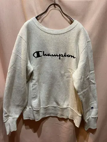 Champion 그레이 리버스 위브 스웨트 셔츠 블랙 자수 로고 단색