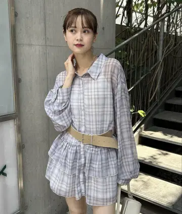 mystic 시어 체크 티어드 셔츠