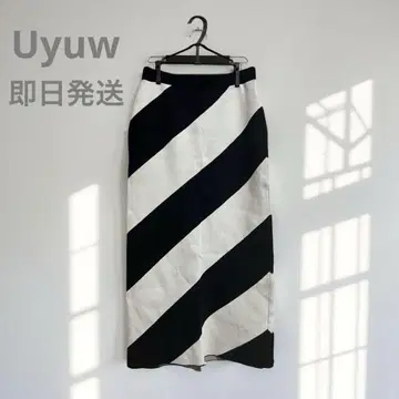 Uyuw 아다스트리아 블랙 화이트 스트라이프 하이웨스트 타이트 스커트