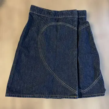 하트 모양 스티치 다크 데님 미니 스커트