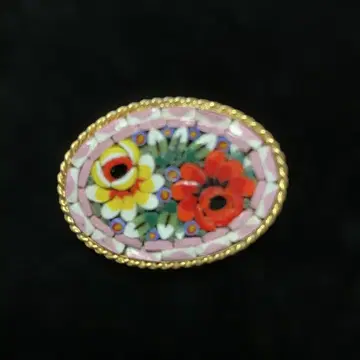 마이크로 모자이크 타원형 브로치 약 3.5 x 2.7cm