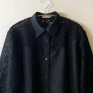 빈티지 블랙 레이스 디자인 셔츠 80s 90s