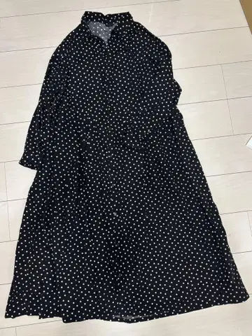 ichi 블랙 화이트 도트 셔츠 원피스 긴팔