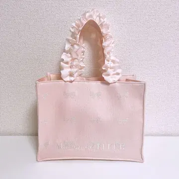 Maison de FLEUR 리본 무늬 프릴 자카드 스퀘어 토트 S